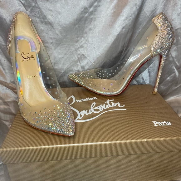 CHRISTIAN LOUBOUTIN Silver 'Degastrass' PVC 100mm Heel - Picture 1 of 6